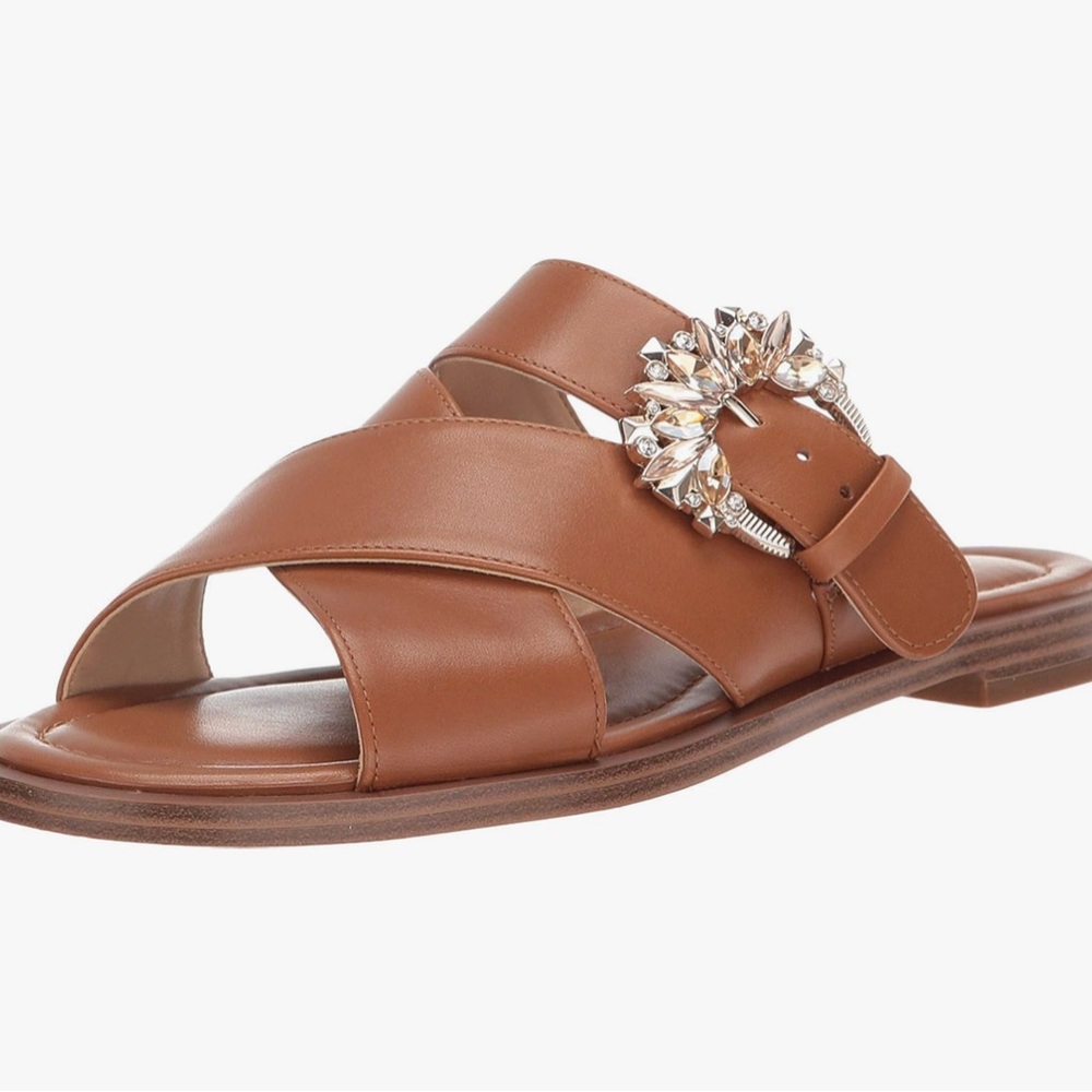 Brown Women's Sandals with Embellished Buckle